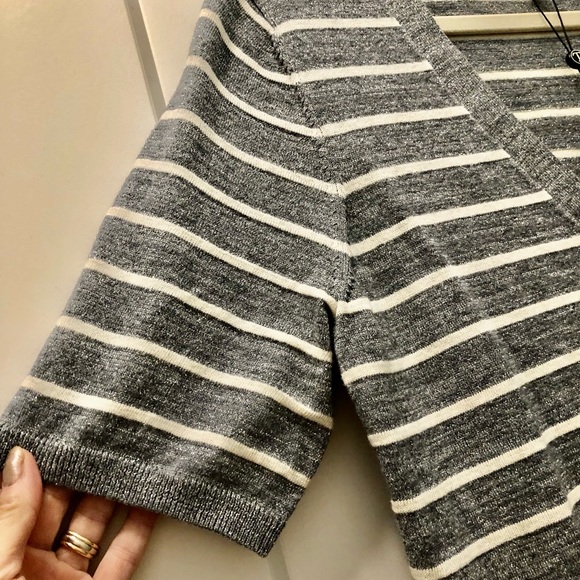 Talbots short sleeve shimmery v neck button down sweater. PL, NWT - Picture 5 of 12